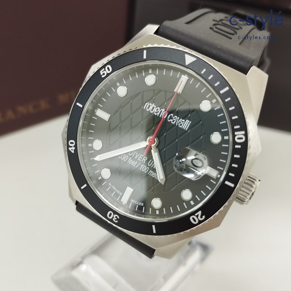 roberto cavalli BY FRANCK MULLER 腕時計 シルバー×ブラック RV1G045P0021 クォーツ 樹脂ベルト