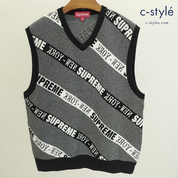 Supreme シュプリーム Stripe Sweater vest M ブラック×ホワイト ストライプセーターベスト