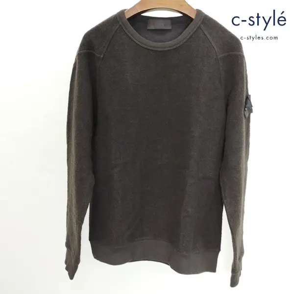 STONE ISLAND コットンウール クルーネック スウェット M ブラウン 7315654F5 長袖 ワッペン付き