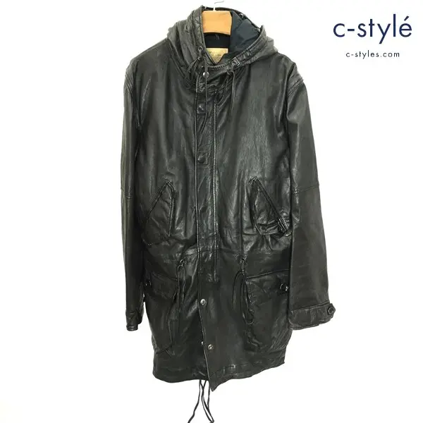 AVIREX アヴィレックス レザーモッズコート L ブラック 6111035 羊革 フーディー