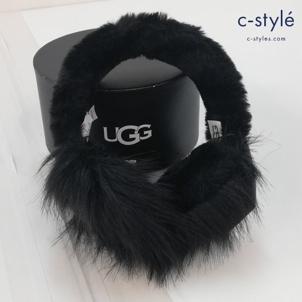 UGG アグ Faux Fur Earmuff W Logo Tape 耳あて O/S ブラック レディース イヤーマフ