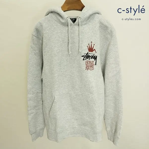 STUSSY ステューシー Global Roots Hooded Sweat S グレー 裏起毛