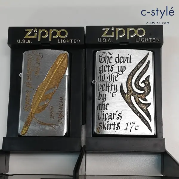 ZIPPO ジッポー 2005年製 EVOLUCIO 2種 オイルライター シルバー スリム トリニティ 羽 喫煙具
