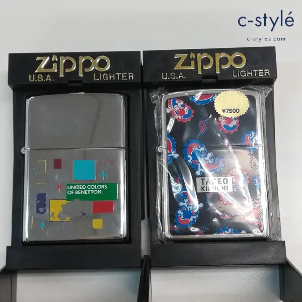 ZIPPO ジッポー オイルライター シルバー UNITED COLLORS OF BENETTON + TAKEO KIKUCHI 喫煙具 計2点