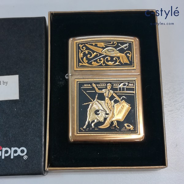 ZIPPO ジッポー オイルライター ゴールド×ブラック マタドール 闘牛士 立体プレート 喫煙具