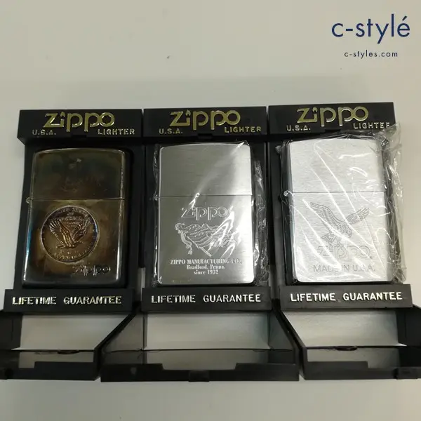 ZIPPO ジッポー オイルライター 1993年製 QUARTER DOLLAR + 1998年製 星条旗 + 1999年製 イーグル 喫煙具 計3点