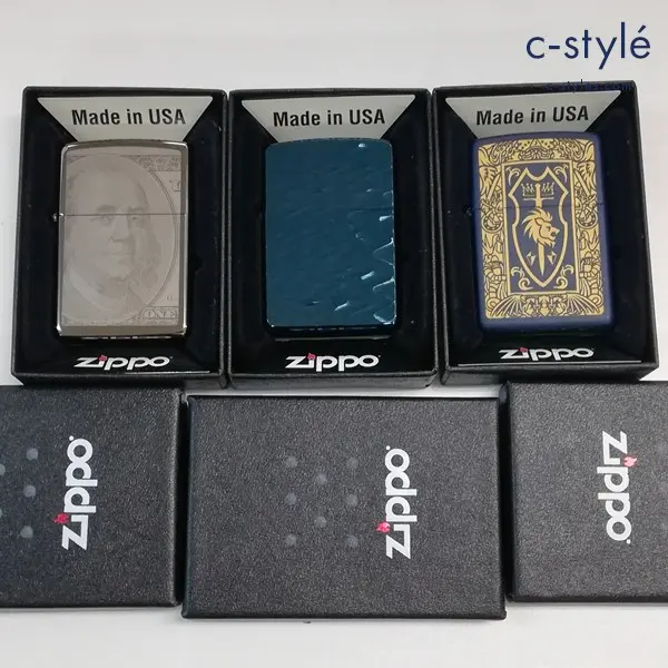 ZIPPO ジッポー オイルライター ドル ブルーチタン 紋章 喫煙具 計3点