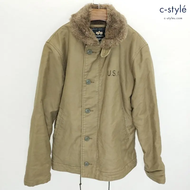 ALPHA INDUSTRIES INC アルファインダストリーズ デッキジャケット L カーキ 裏地ファー ジップアップ