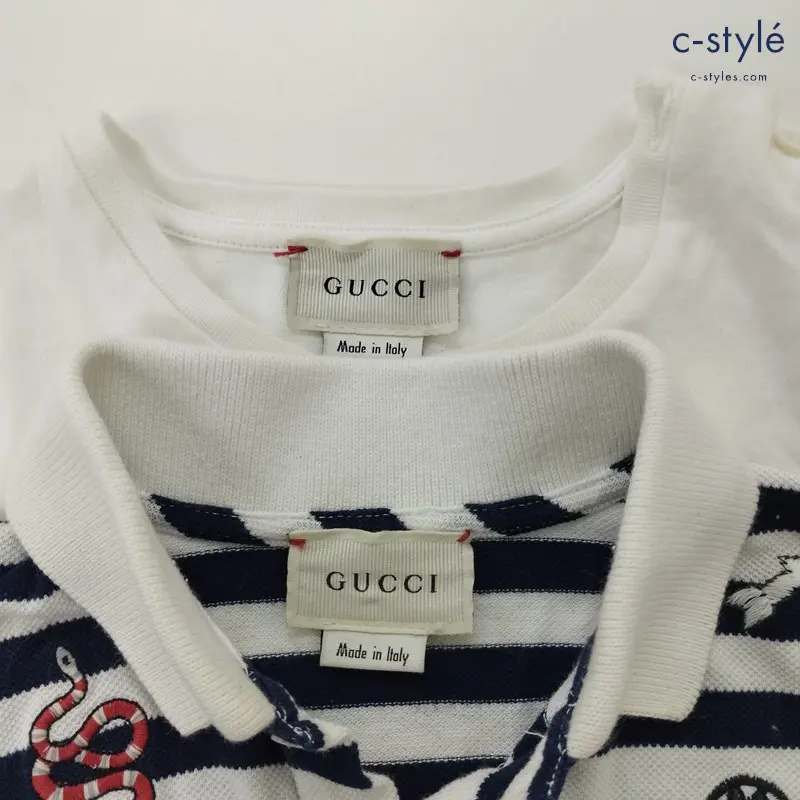 GUCCI Tシャツ ポロシャツ 24m ホワイト ホワイト×ネイビー 半袖 ボーダー イタリア製 キッズ 男の子 女の子