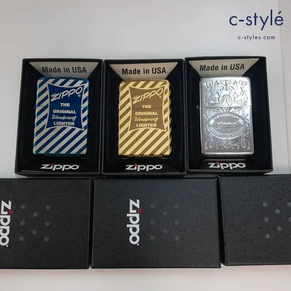 ZIPPO ジッポー オイルライター ZIPPOロゴ 喫煙具 ゴールド ブルー シルバー 計3点