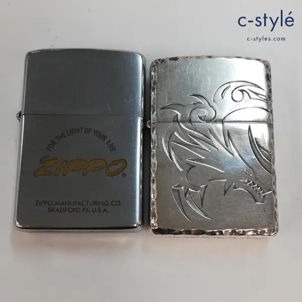 ZIPPO ジッポー オイルライター シルバー ロゴ ドラゴン 喫煙具 計2点