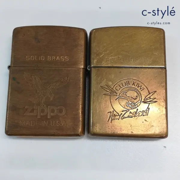 ZIPPO ジッポー SOLID BRASS オイルライター 鷹 CLUB KIWI New Zealand 喫煙具 計2点