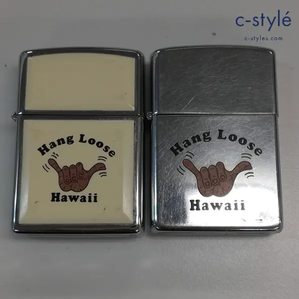 ZIPPO ジッポー Hang Loose Hawaii シルバー ホワイト/シルバー オイルライター 喫煙具 計2点