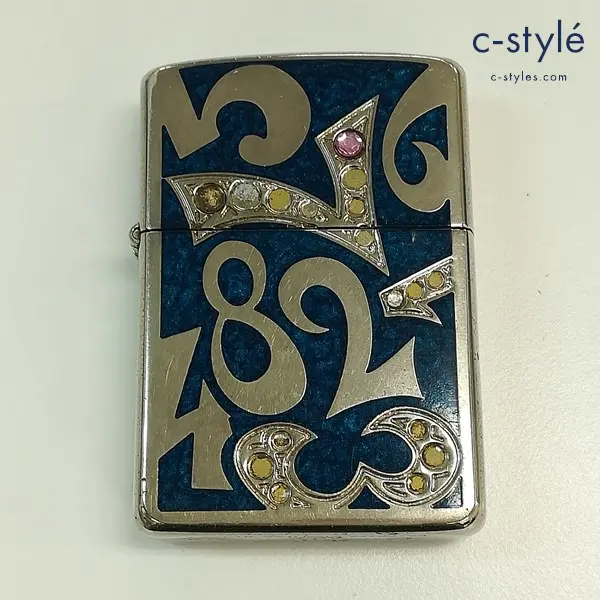 ZIPPO ジッポー アーマーケース オイルライター シルバー×ブルー系 2003年製 ダイヤル 数字 喫煙具