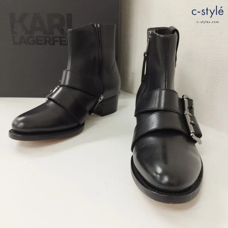 KARL LAGERFELD カールラガーフェルド ショートブーツ UK4 ブラック ジッパー 革 レザー KL42751000