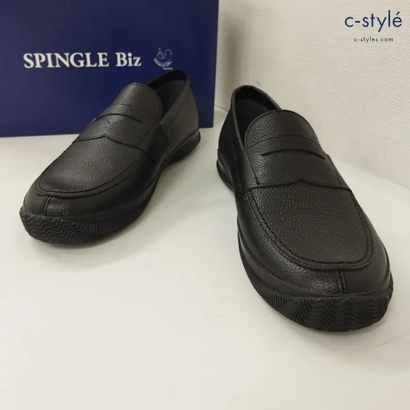 SPINGLE MOVE スピングルムーヴ SPINGLE Biz L ブラック レザーローファー Biz-142 シュリンク型押し