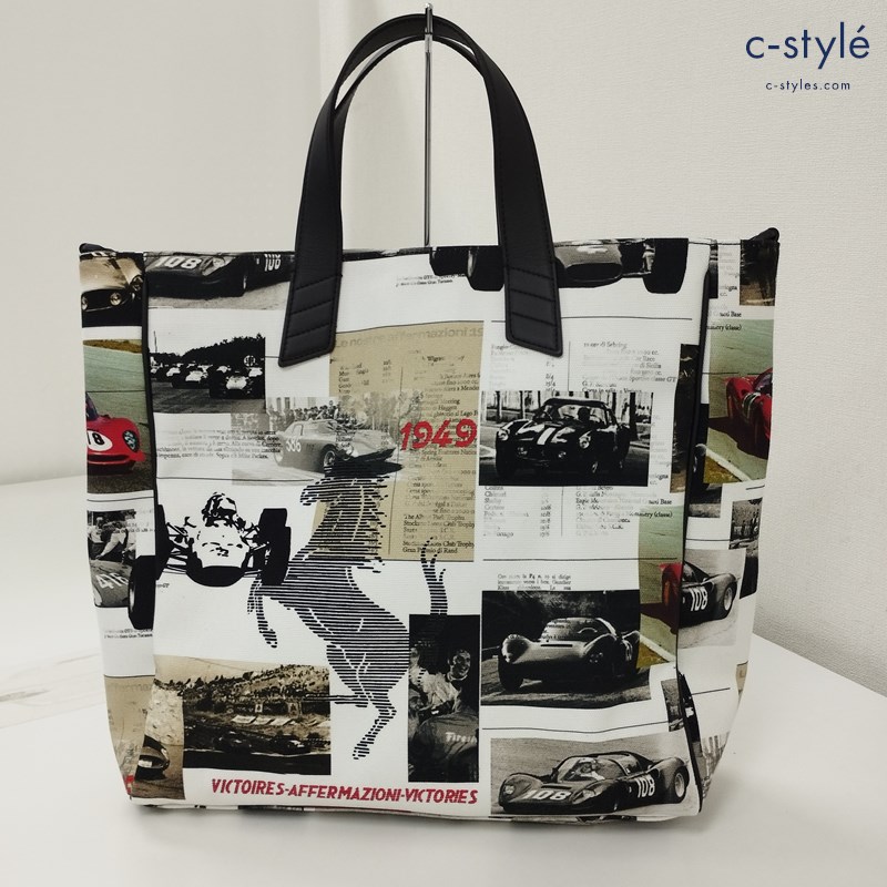 Ferrari Photographic-tote bag ホワイト×ブラック フォトグラフィック ハンドバッグ ショルダー