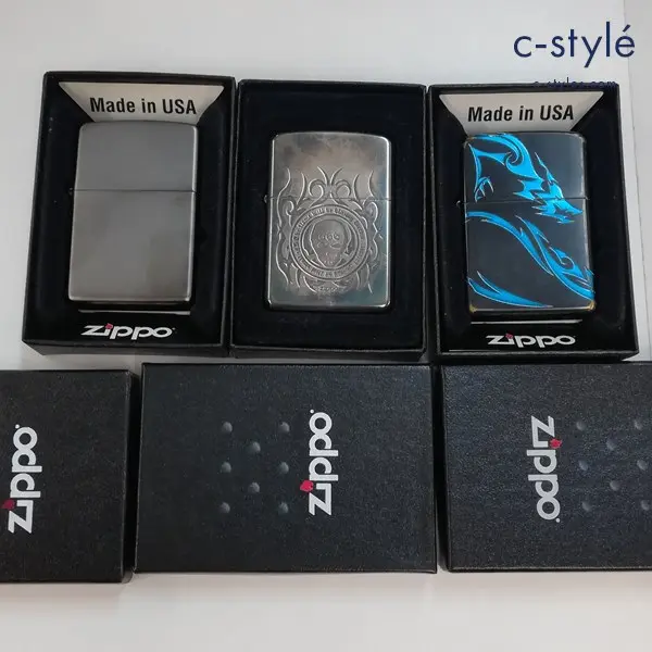 ZIPPO ジッポー オイルライター 喫煙具 無地 ドクロ 龍 計3点