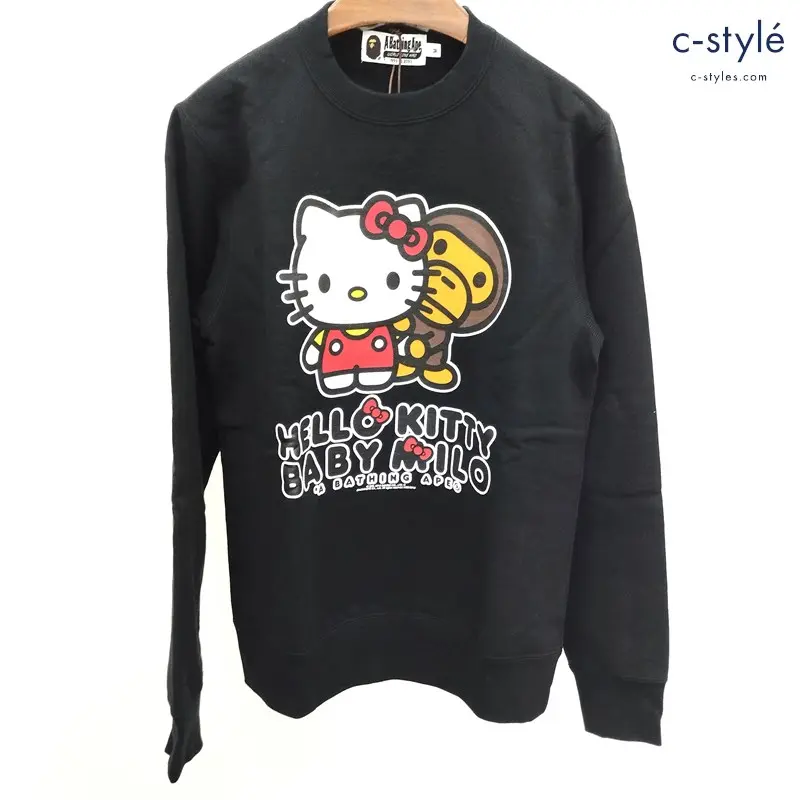 A BATHING APE アベイシングエイプ × HELLO KITTY ハローキティ スウェット トレーナー M ブラック 裏起毛