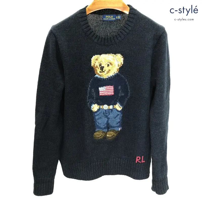 POLO RALPH LAUREN ポロラルフローレン Polo ベアコットンセーター XS ネイビー 厚手ニット レディース