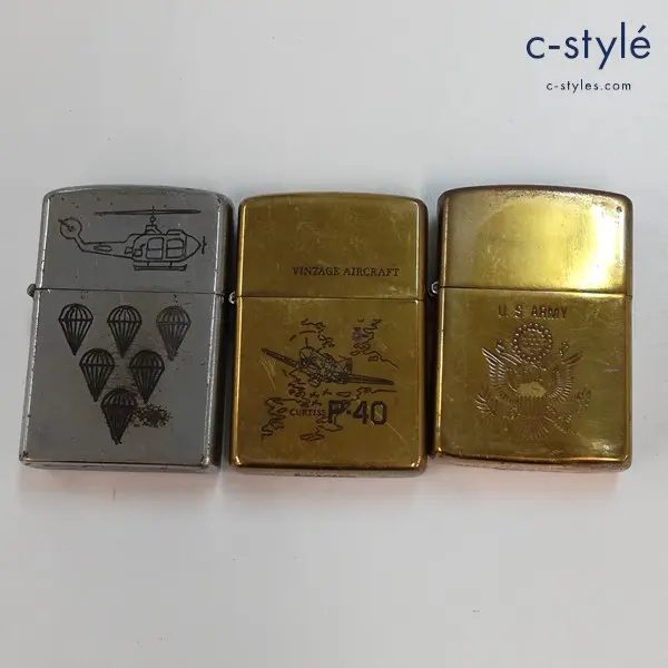 ZIPPO ジッポー オイルライター 喫煙具 1969年製 ベトナム パラシュート 1993年製 P-40 他 計3点