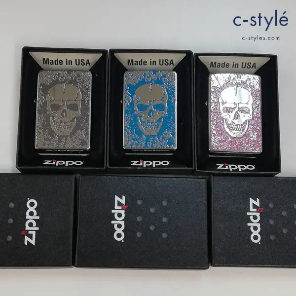 ZIPPO ジッポー オイルライター 喫煙具 ドクロ スカル 骸骨 3色