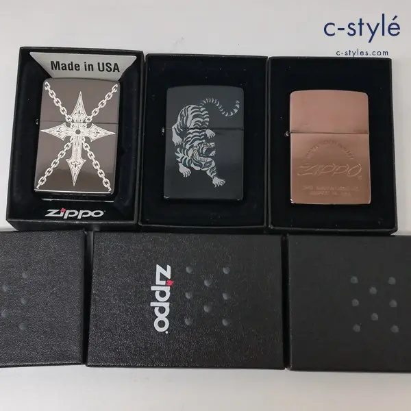 ZIPPO ジッポー オイルライター 1994年 ロゴ 2005年 トラ 虎 2016年 鎖 十字架 喫煙具 計3点