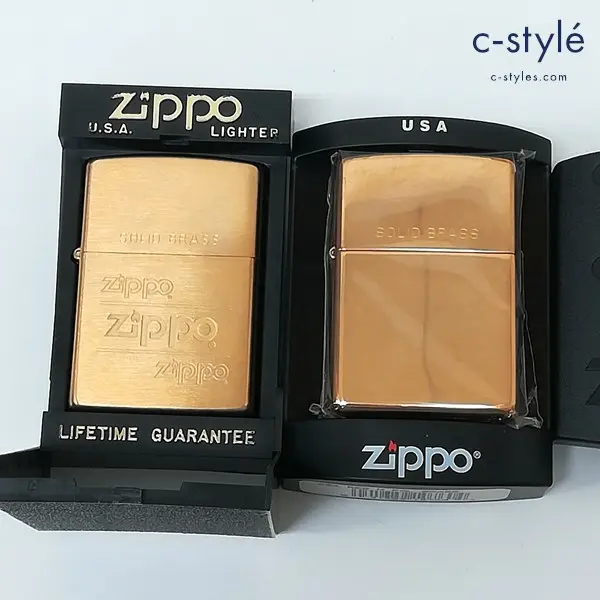 ZIPPO ジッポー オイルライター SOLID BRASS 1999年製 ロゴ 2005年製 無地 ゴールド 喫煙具