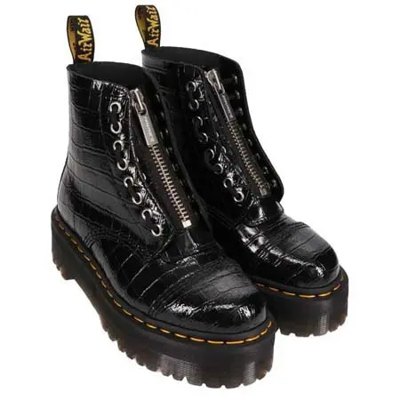 Dr.Martens PLATFORM(ドクターマーチン) 厚底 ブーツ QUAD RETRO SINCLAIR BLACK PATENT LAMPER CROC EMBOSS