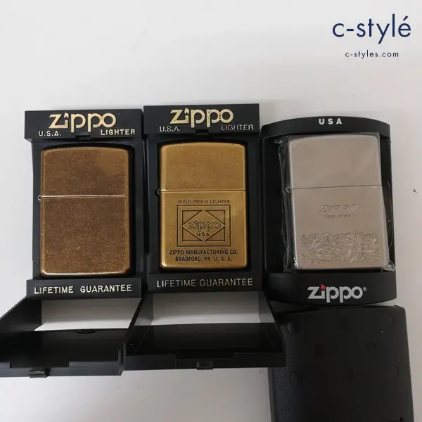 ZIPPO ジッポー オイルライター 1994年 スクエアロゴ 1996年 無地 2000年 草花模様 喫煙具 計3点