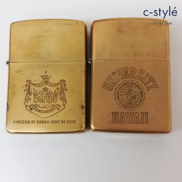 ZIPPO ジッポー オイルライター SOLID BRASS 1989年 KINGDOM OF HAWAII UNIVERSITY HAWAII ゴールド 喫煙具