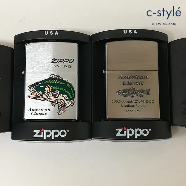 ZIPPO ジッポー オイルライター 2004年 2005年 American Classic 魚 シルバー 喫煙具 計2点