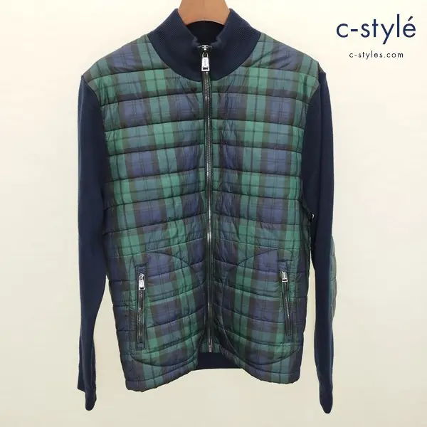 POLO RALPH LAUREN ポロ ラルフローレン 中綿ジャケット LG ネイビー系 ニット切替 ジップアップ チェック柄