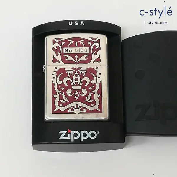 ZIPPO ジッポー オイルライター アーマー Armor 2003年 アラベスク シルバー×レッド 喫煙具