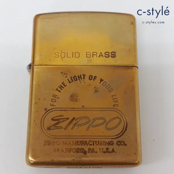 ZIPPO ジッポー 1992年製 SOLID BRASS ロゴ FOR THE LIGHT OF YOUR LIFE オイルライター ゴールド 喫煙具