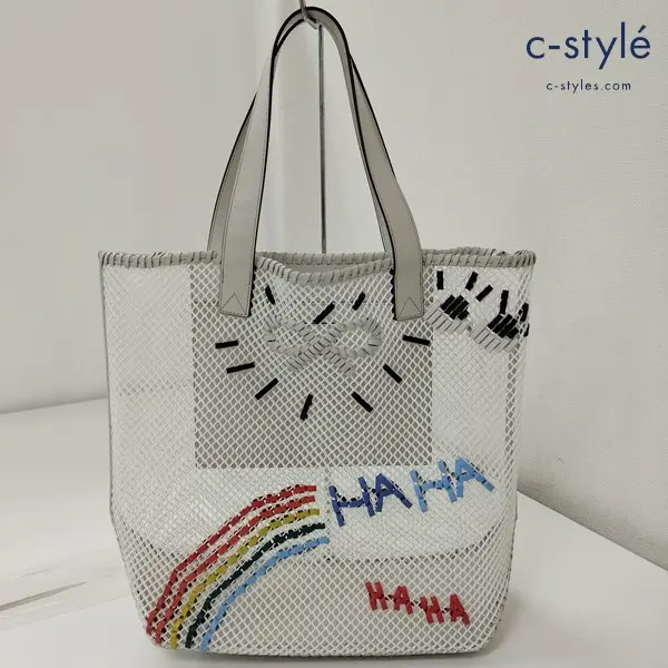 ANYA HINDMARCH アニヤハインドマーチ トートバッグ ホワイト系 メッシュ 虹 レインボー