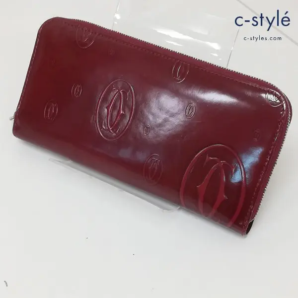 Cartier カルティエ 長財布 レッド系 エナメル ハッピーバースデー ファスナー