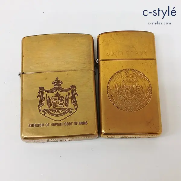 ZIPPO ジッポー オイルライター SOLID BRASS 1995年製 KINGDOM OF HAWAII スリム STATE OF HAWAII ゴールド