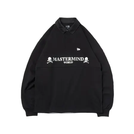 New Era GOLF(ニューエラゴルフ)×MASTERMIND WORLD(マスターマインドワールド) 長袖 ラグビーシャツ ブラック