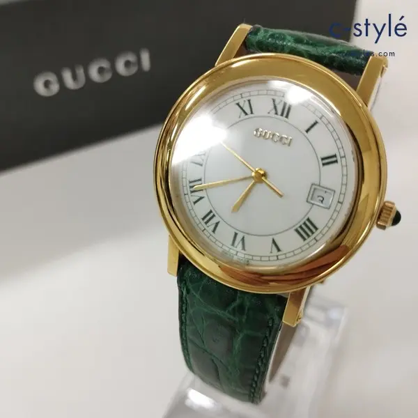 GUCCI グッチ 腕時計 ゴールド×グリーン 7200M レザーベルト クォーツ