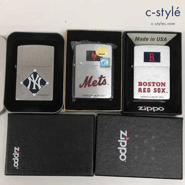 ZIPPO オイルライター 2000年 ボストンレッドソックス 2001年 ニューヨークメッツ 2003年 ヤンキース 計3点