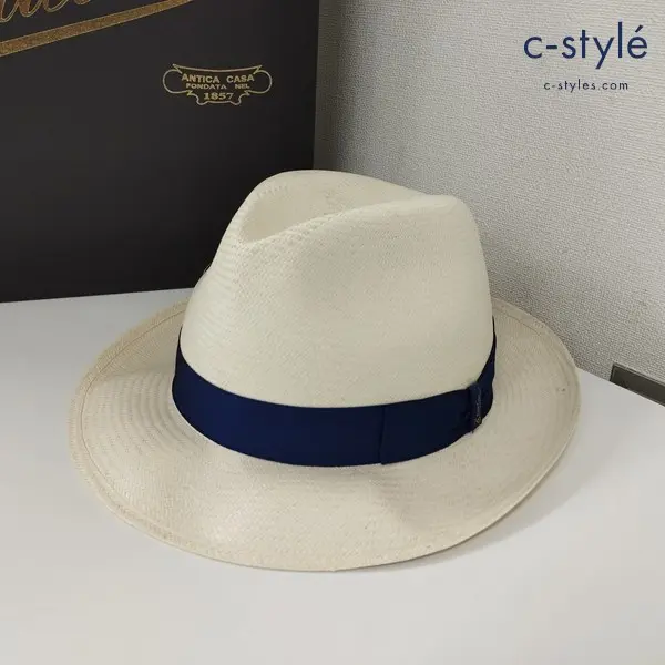 Borsalino ボルサリーノ 中折れストローハット 61 クリーム系 イタリア製 帽子