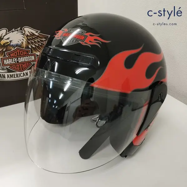 HARLEY-DAVIDSON ハーレーダビットソン FLAMEHELMET ジェットヘルメット L 60cm ブラック×オレンジ バイク