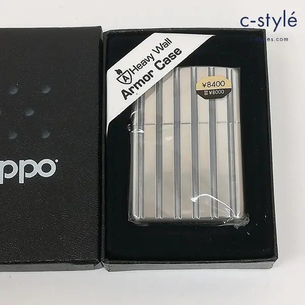 ZIPPO ジッポー Armor アーマーケース 2004年製 オイルライター シルバー ストライプ模様 喫煙具