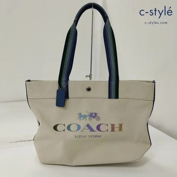 COACH コーチ キャンバストート クリーム×ブルー 肩掛け 91170