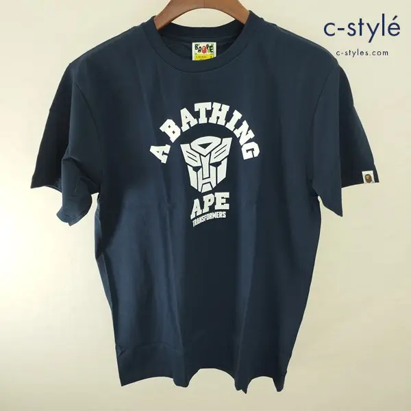 A BATHING APE アベイシングエイプ Tシャツ L ネイビー 半袖 ロゴ トランスフォーマー コットン100%