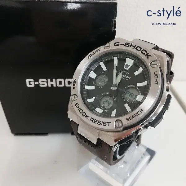 CASIO カシオ 腕時計 シルバー×ブラウン G-SHOCK GST-W130L-1AJF Gスチール 皮バンド ソーラー充電