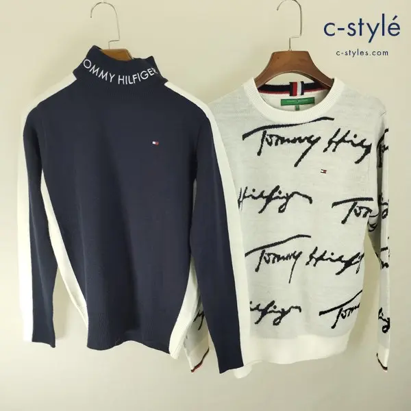 TOMMY HILFIGER GOLF ニット セーター ホワイト ブラック M 長袖 ゴルフウェア THMA277 THLA065