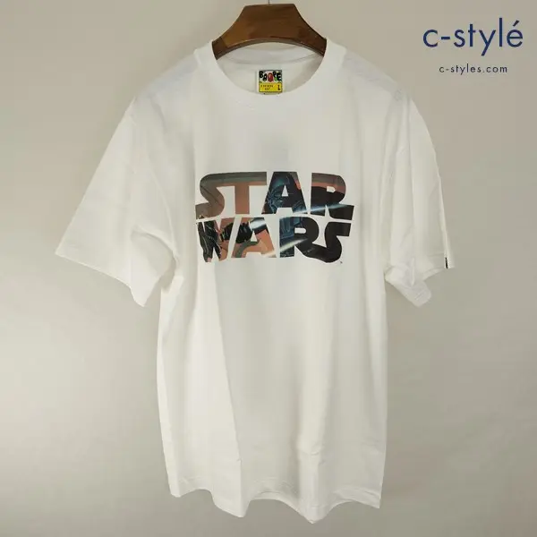 A BATHING APE×STARWARS アベイシングエイプ×スターウォーズ Tシャツ 半袖 L ホワイト ロゴ 日本製