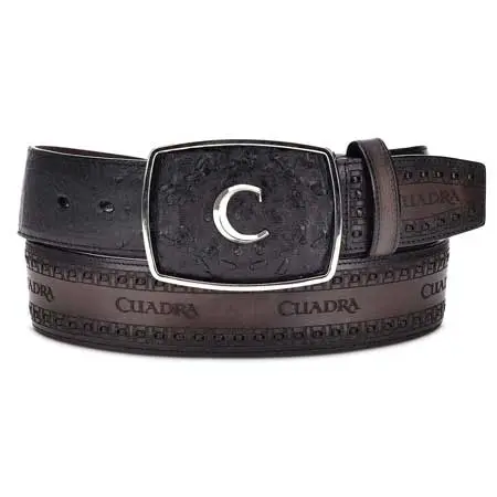 CUADRA(クアドラ) Engraved black ostrich leather western belt